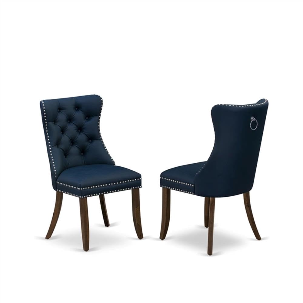 9-Piece Acacia Wood Dining Set with Navy Blue Faux Leather Chairs F968325