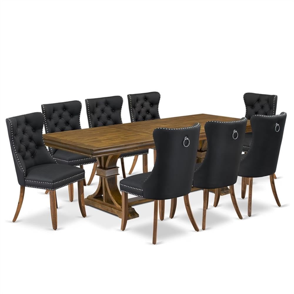 9-Piece Acacia Wood Dining Table Set with 8 Dark Grey Chairs R637479