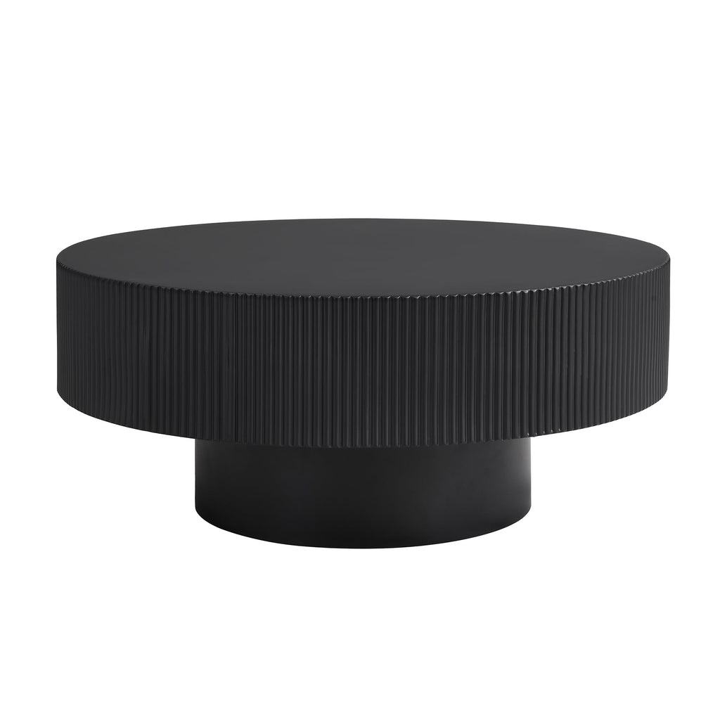 Round Coffee Table, 31.5" Fluted Pedestal Wood Table, Black E978