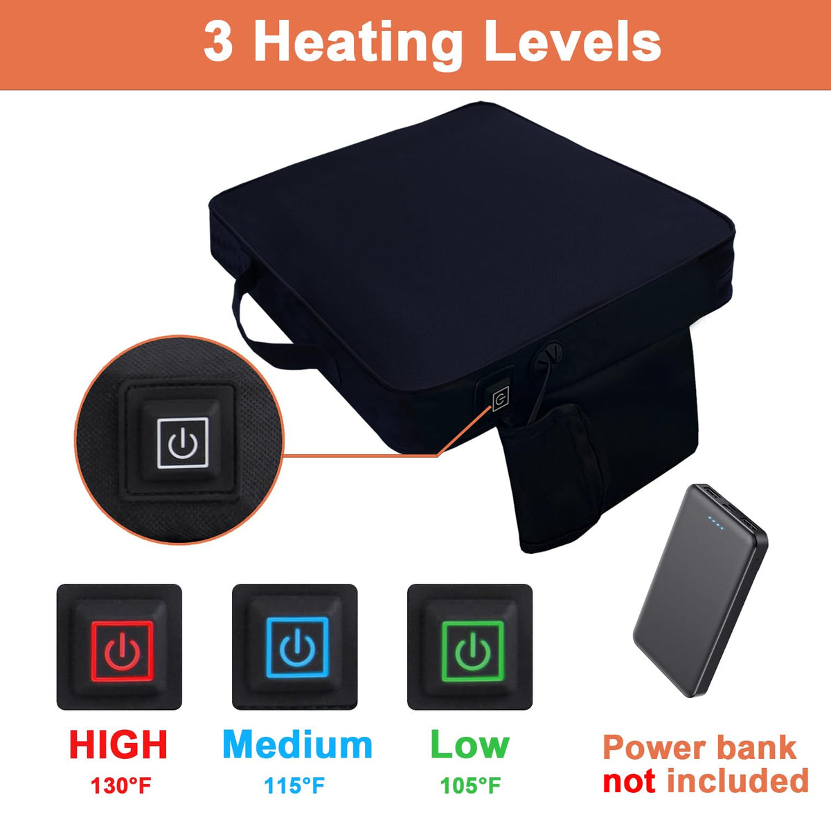 Black 2 Pack Heated Stadium Seat Cushions G976294