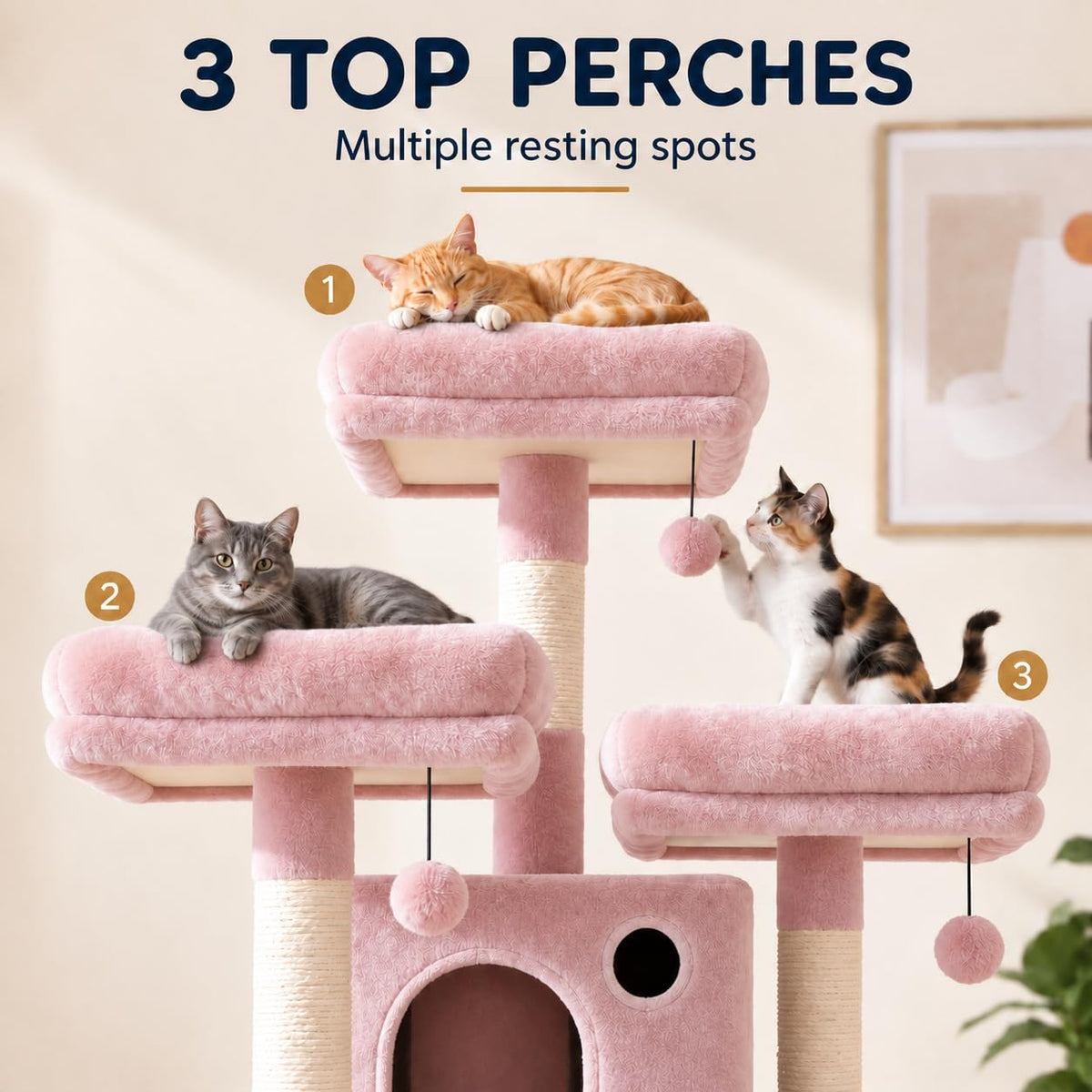 70 Inch Tall Multi-Level Cat Tree Tower with Scratching Posts, Hammock & Perches J3310