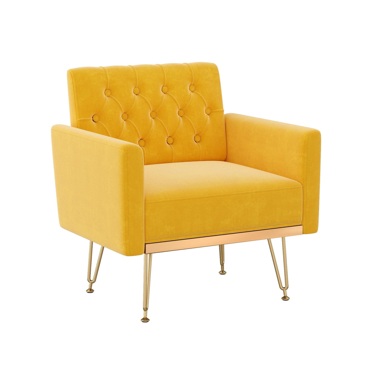 Velvet Upholstered Single Sofa Couch with Gold Metal Legs S4785