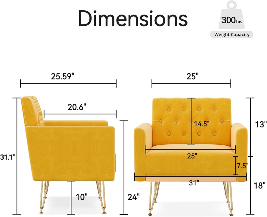 Velvet Upholstered Single Sofa Couch with Gold Metal Legs S4785