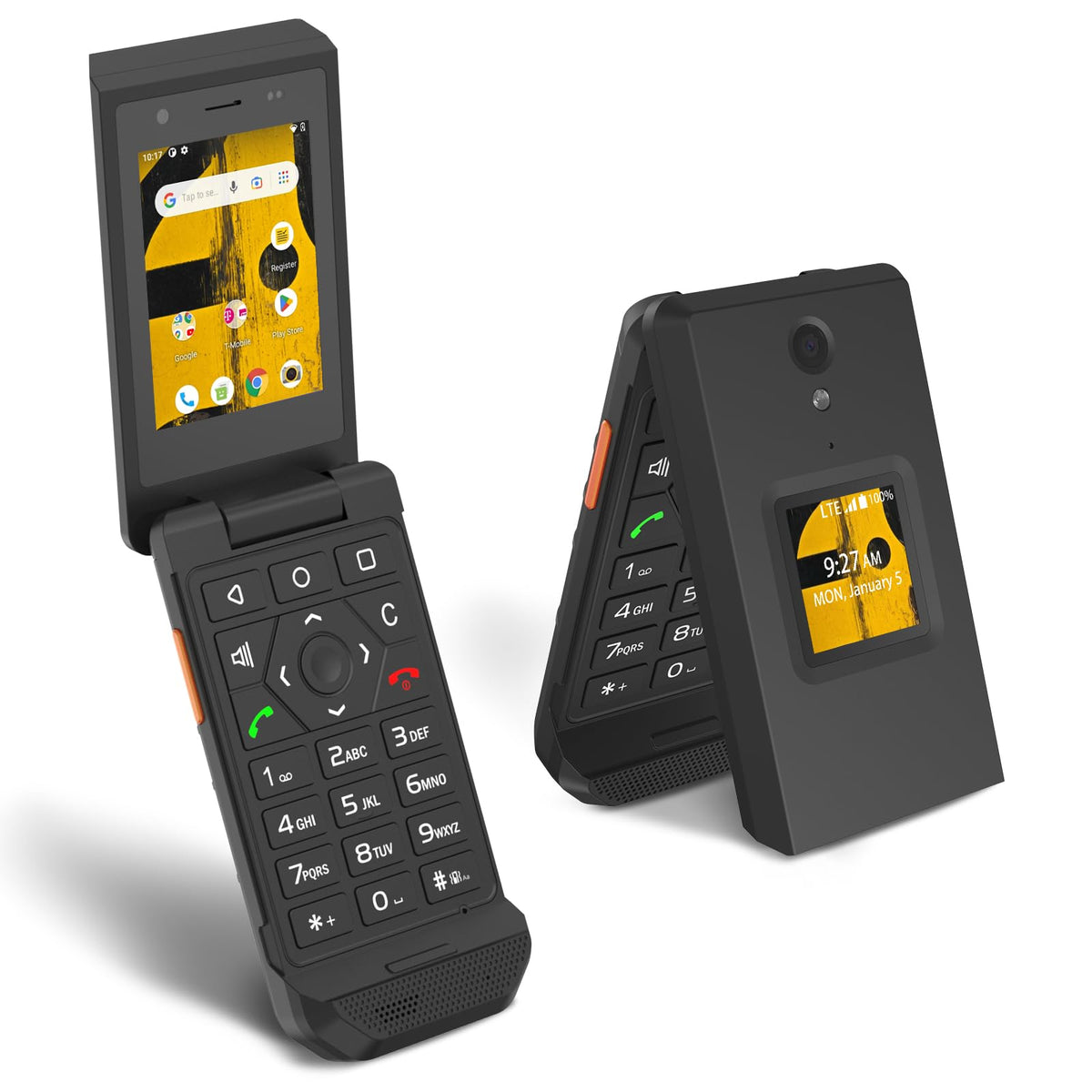 Unlocked Rugged Flip Phone 16GB 2.8'' Touchscreen Android 11 IP68 Water Resistant 4G LTE GSM Single Sim Black P734