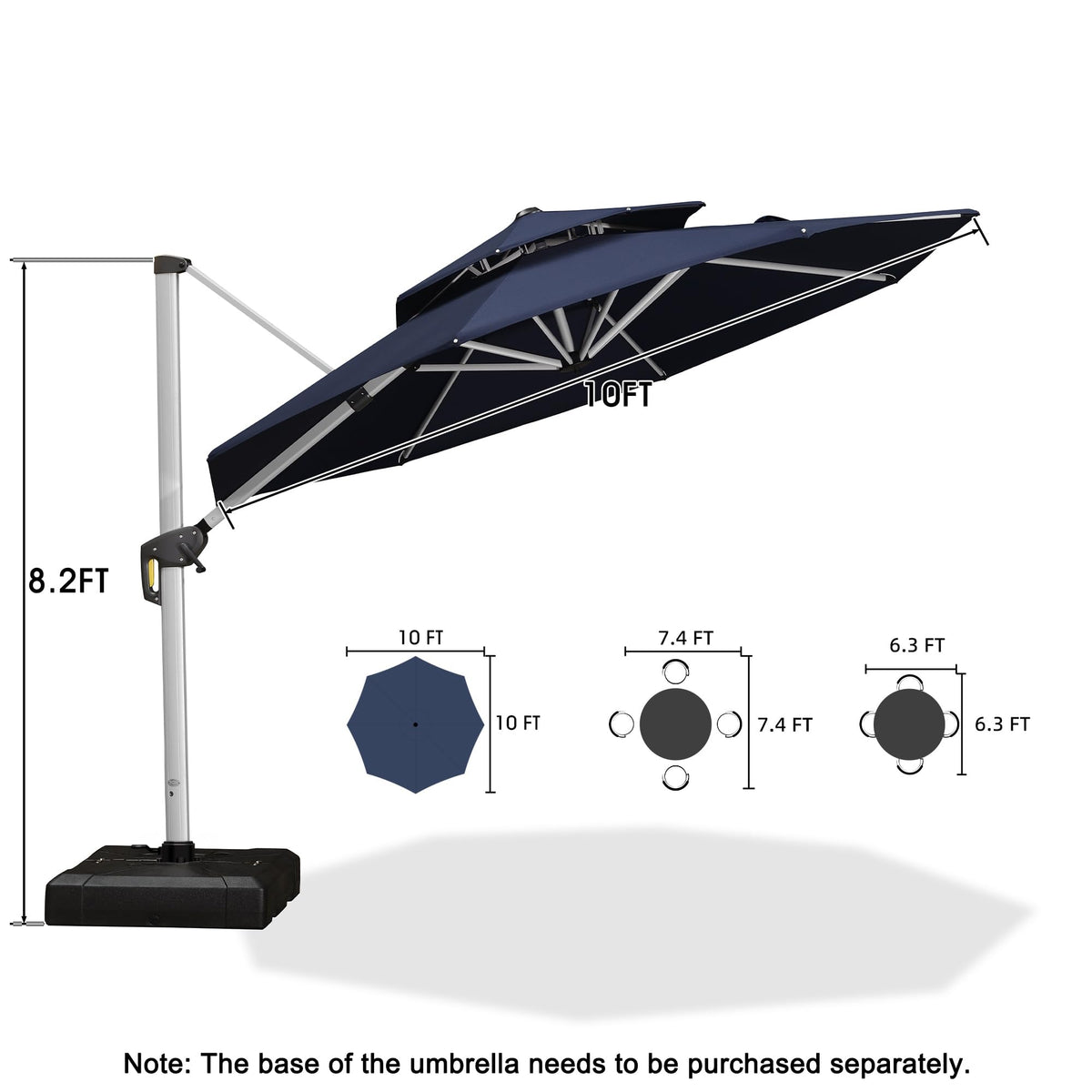10 FT Navy Blue Cantilever Patio Umbrella T628
