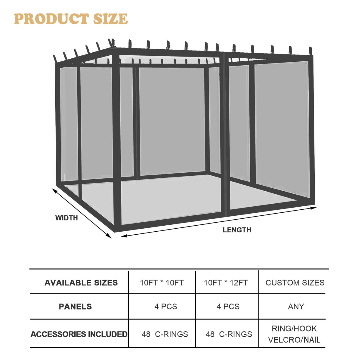 Black 10x10 FT Mosquito Netting Replacement S43069