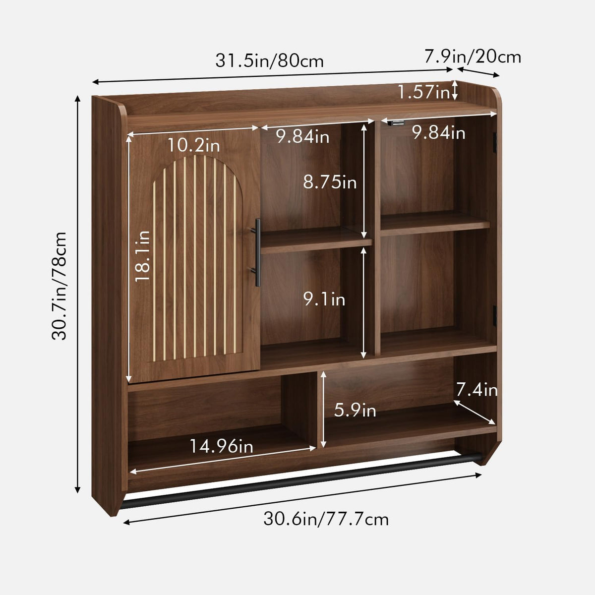 Fluted Wall Cabinet with Arched Doors & Adjustable Shelves Q69212