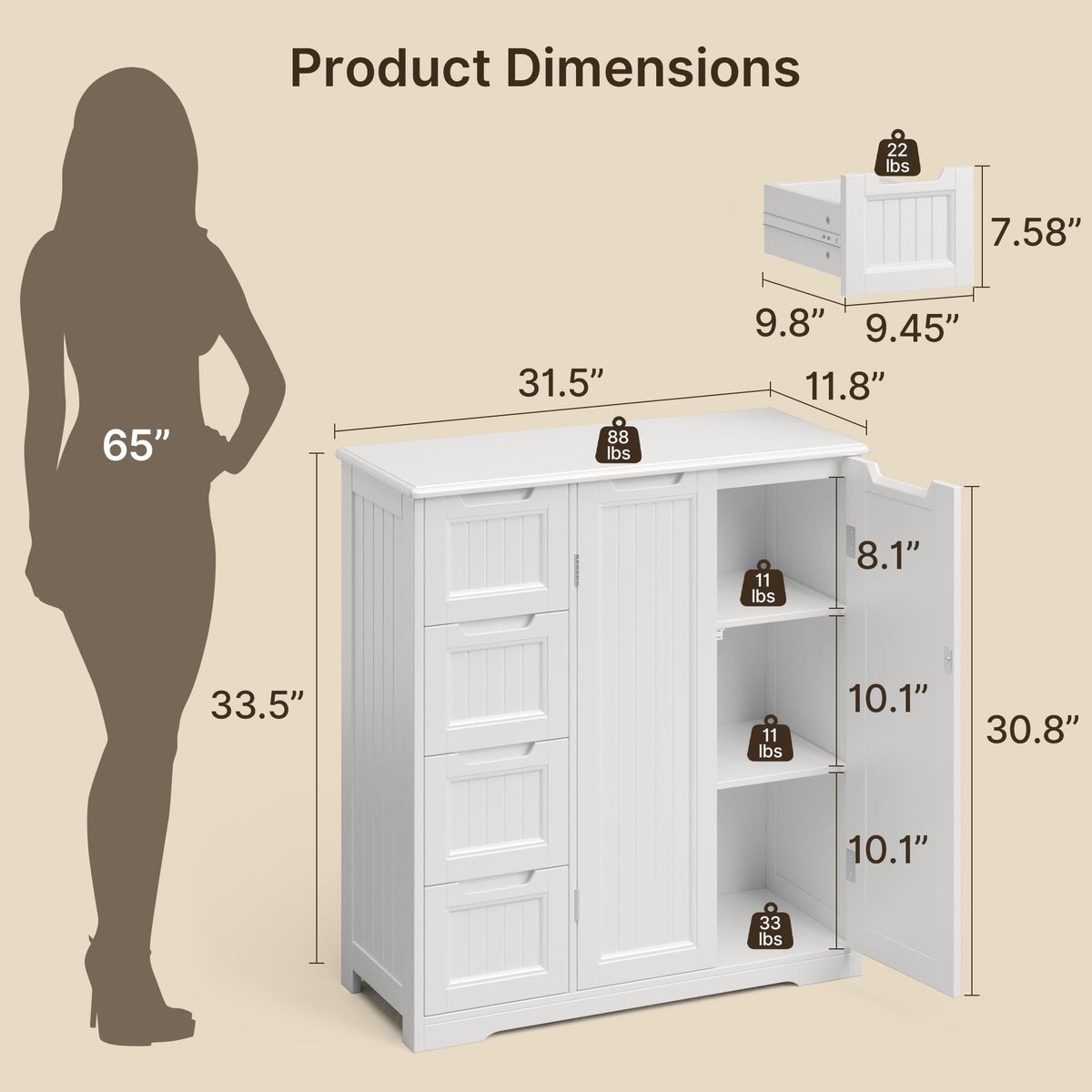 Storage Cabinet with 4 Drawers & 2 Doors S66626