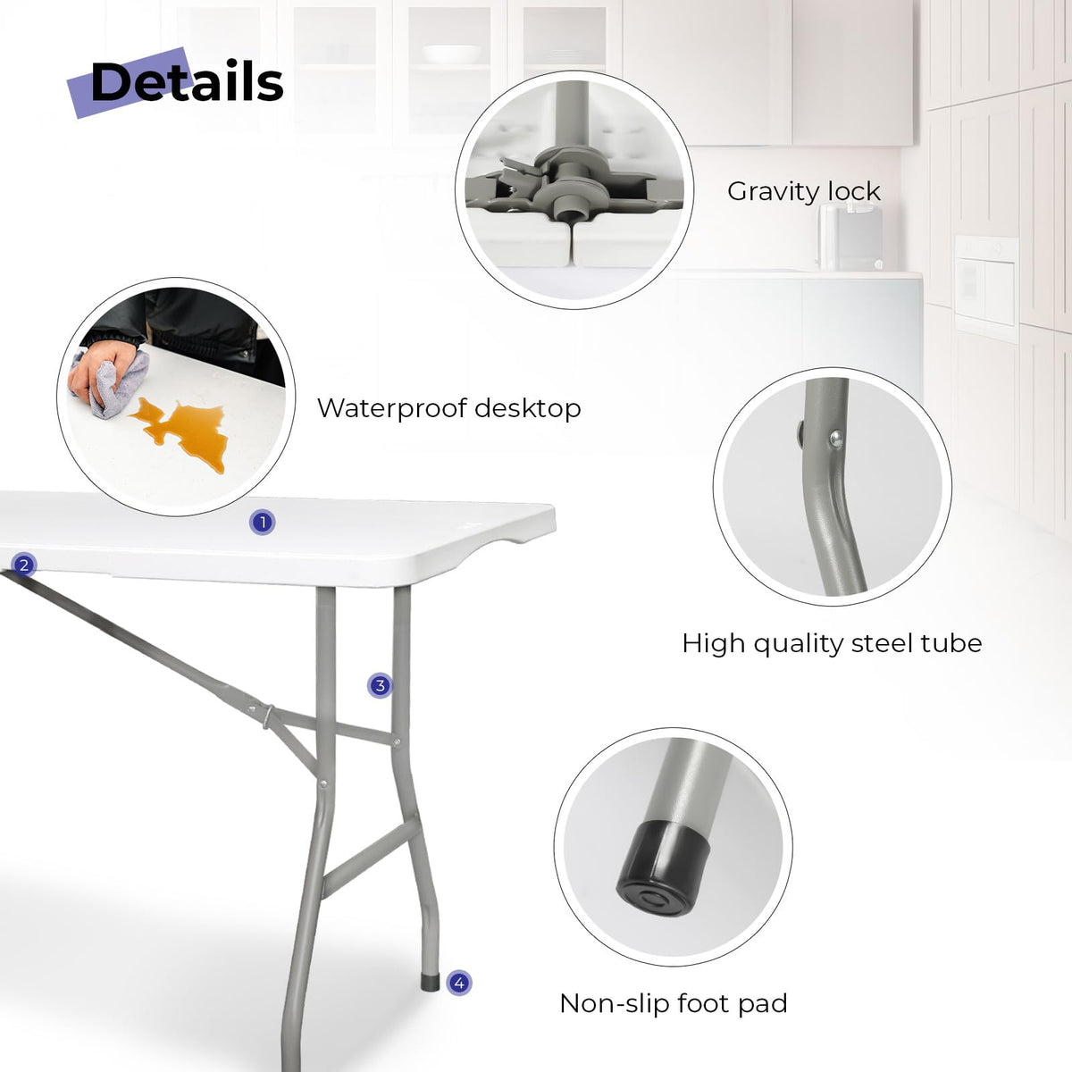 White 6ft Heavy Duty Folding Table W722