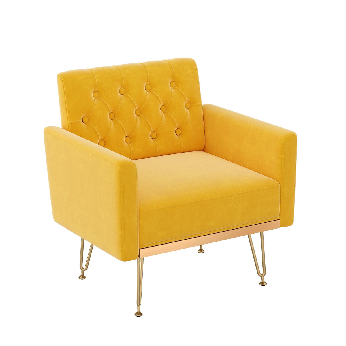 Velvet Upholstered Single Sofa Couch with Gold Metal Legs S4785