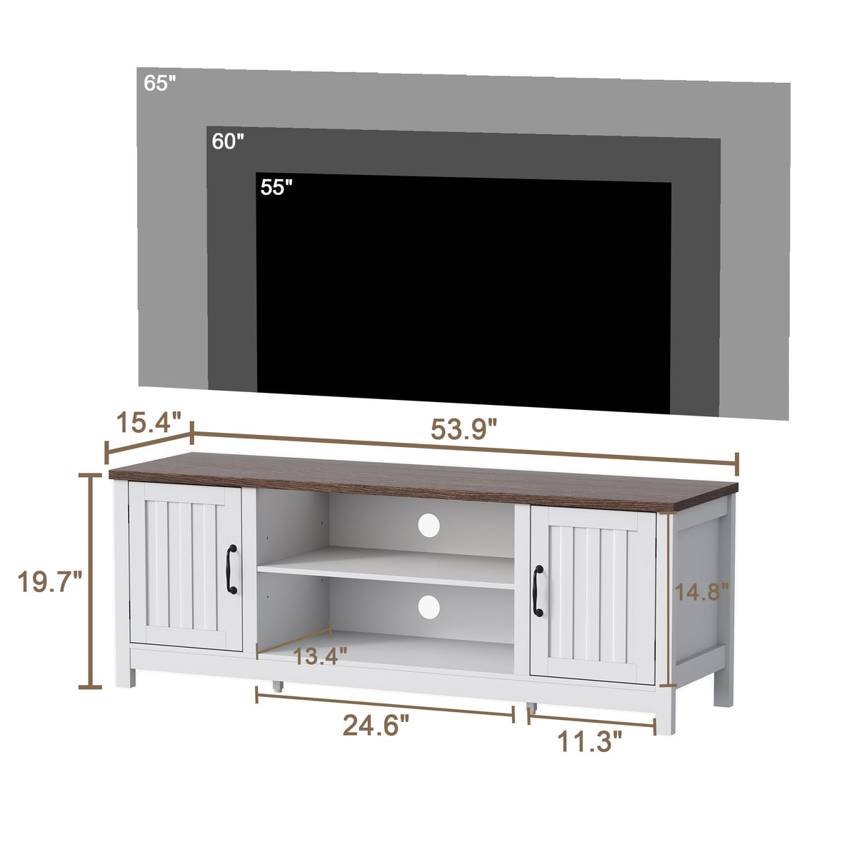 54" TV Stand with Storage Cabinet and Open Shelves U310