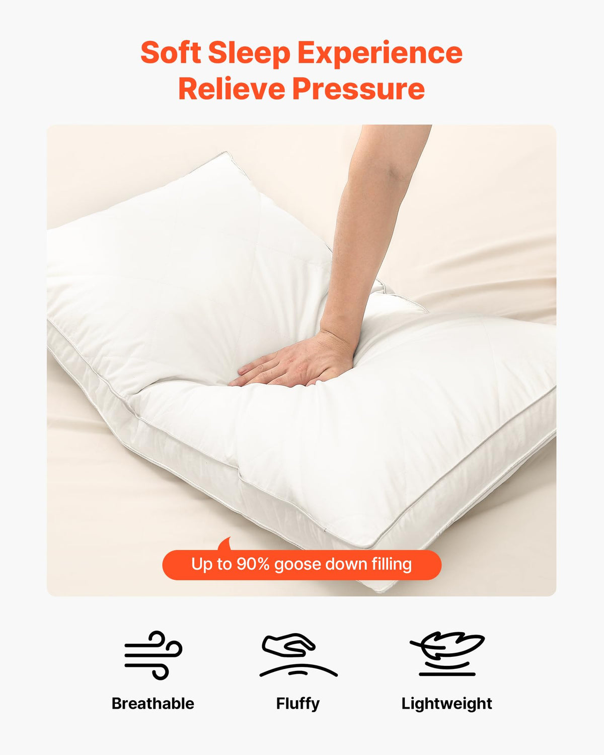 Queen Size White Set of 2 Bed Pillows O753017