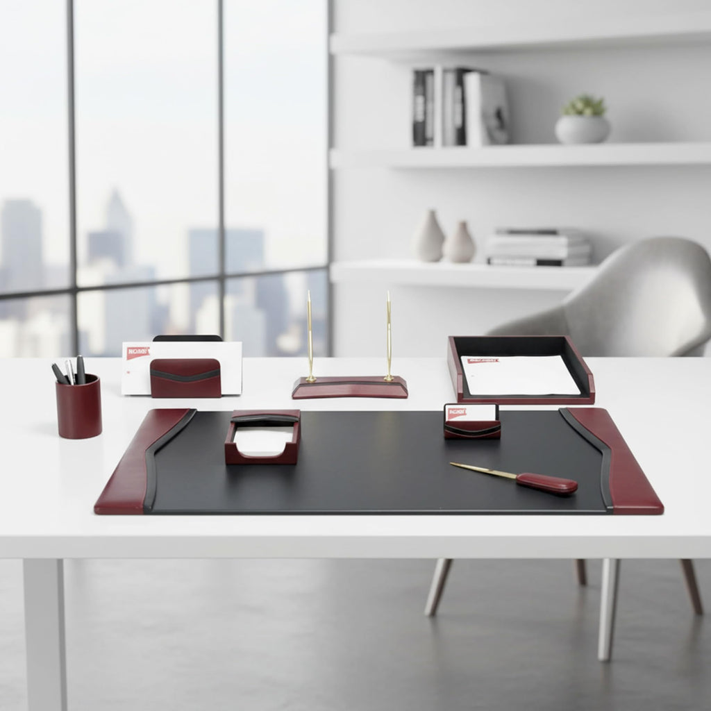 Burgundy Leather 8-Piece Desk Set C54937