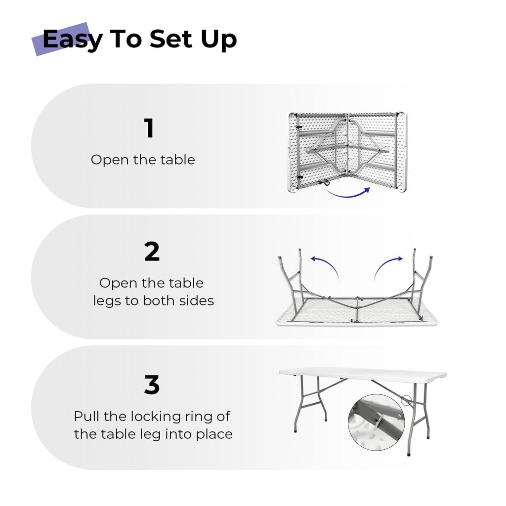 White 6ft Heavy Duty Folding Table W722