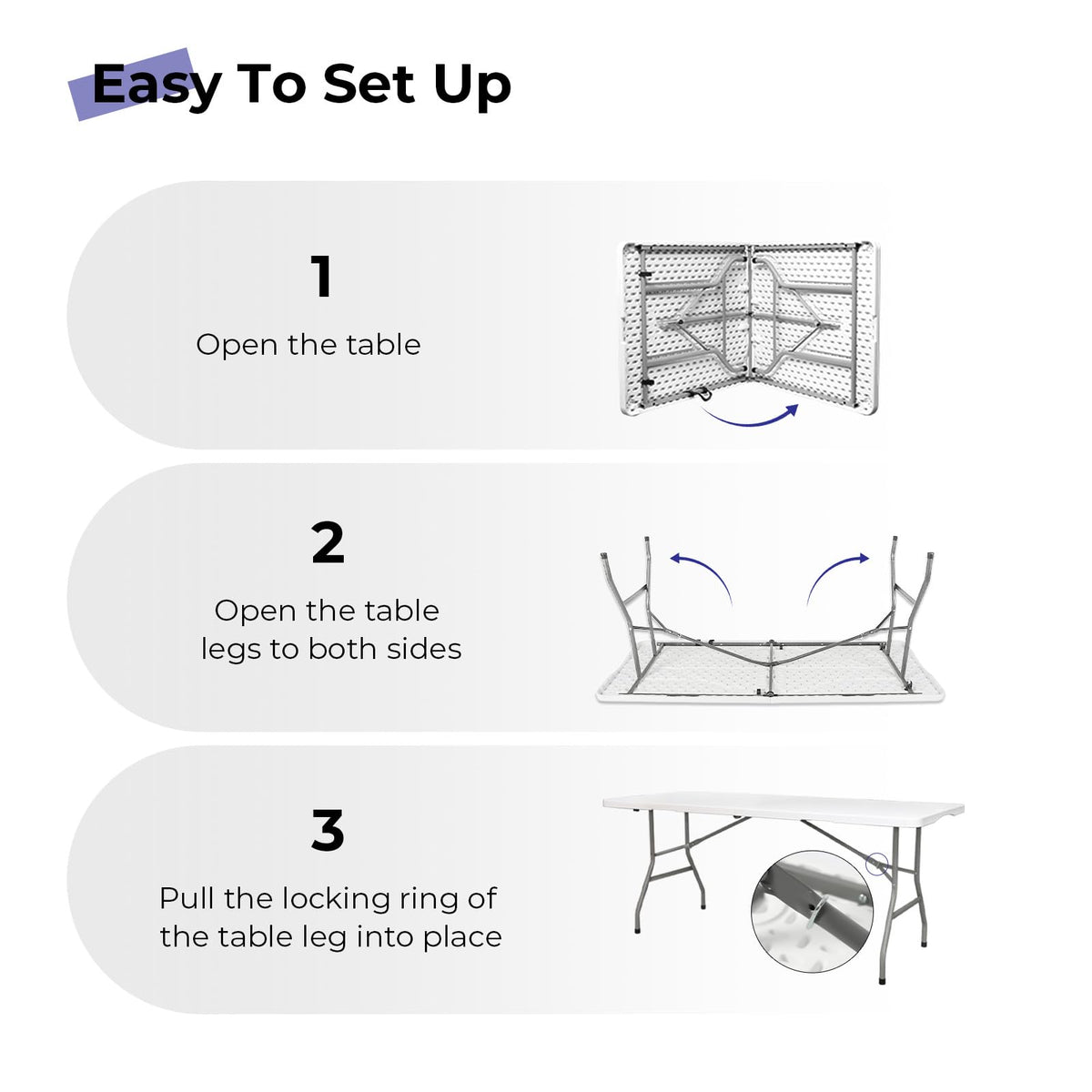 White 6ft Heavy Duty Folding Table W722