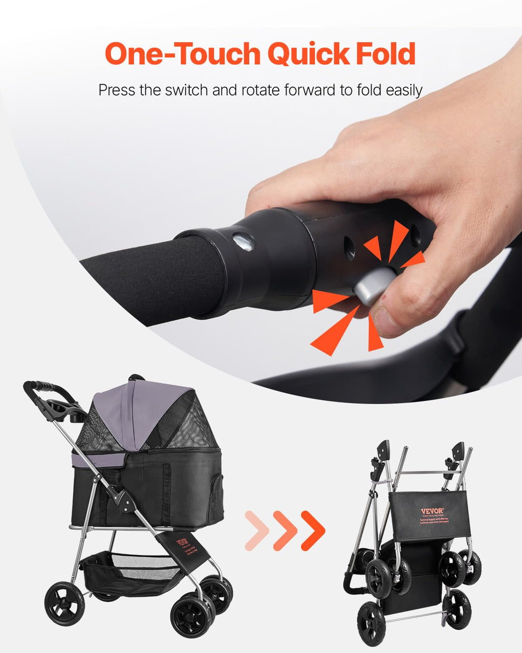 Foldable 4 Wheels Pet Stroller with Detachable Carrier K17301