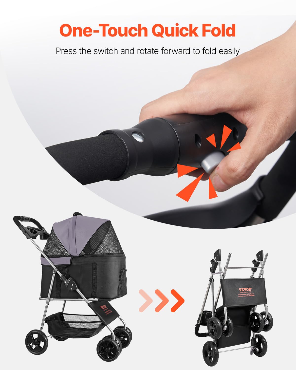 Foldable 4 Wheels Pet Stroller with Detachable Carrier K17301