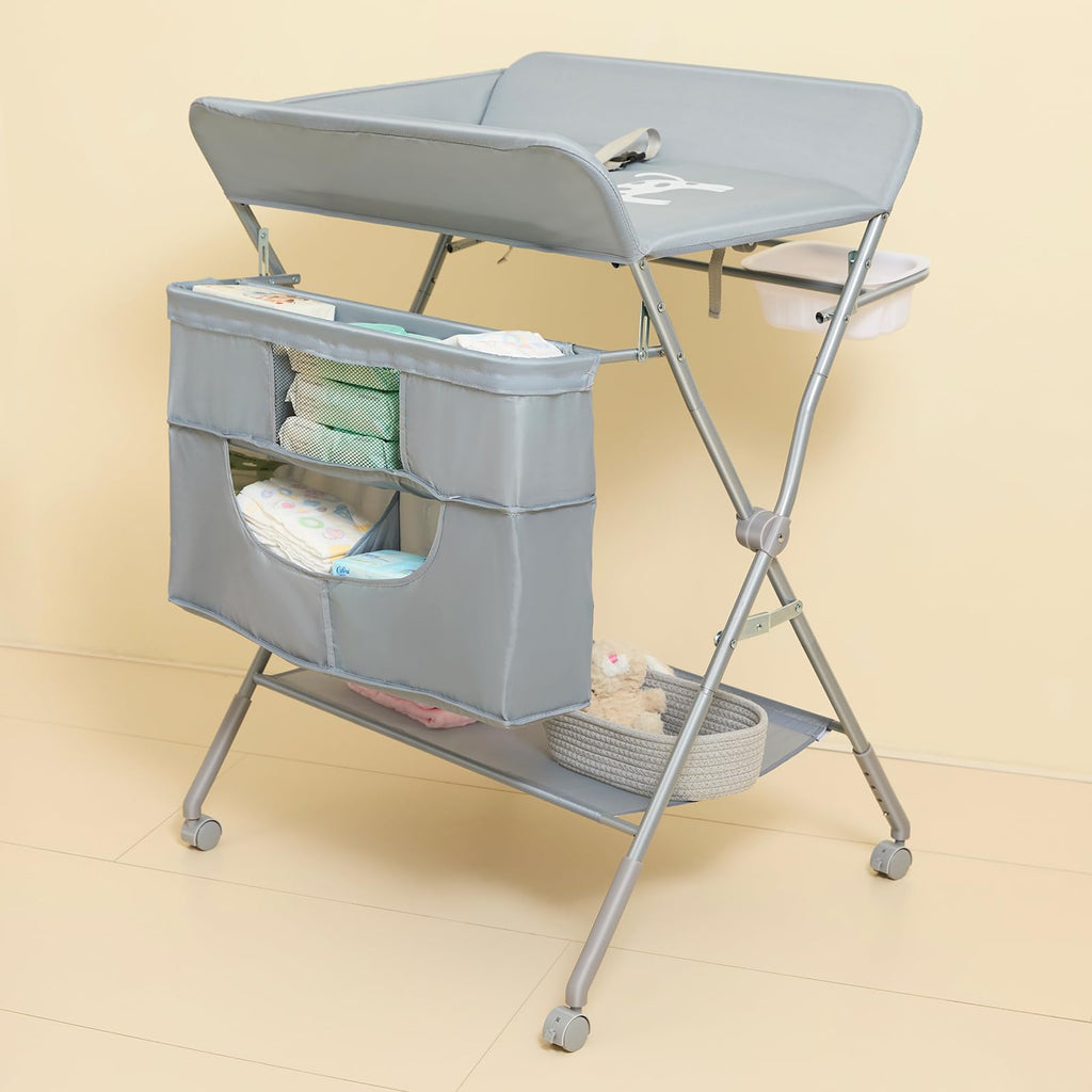 Foldable Baby Changing Table with Wheels Q841675