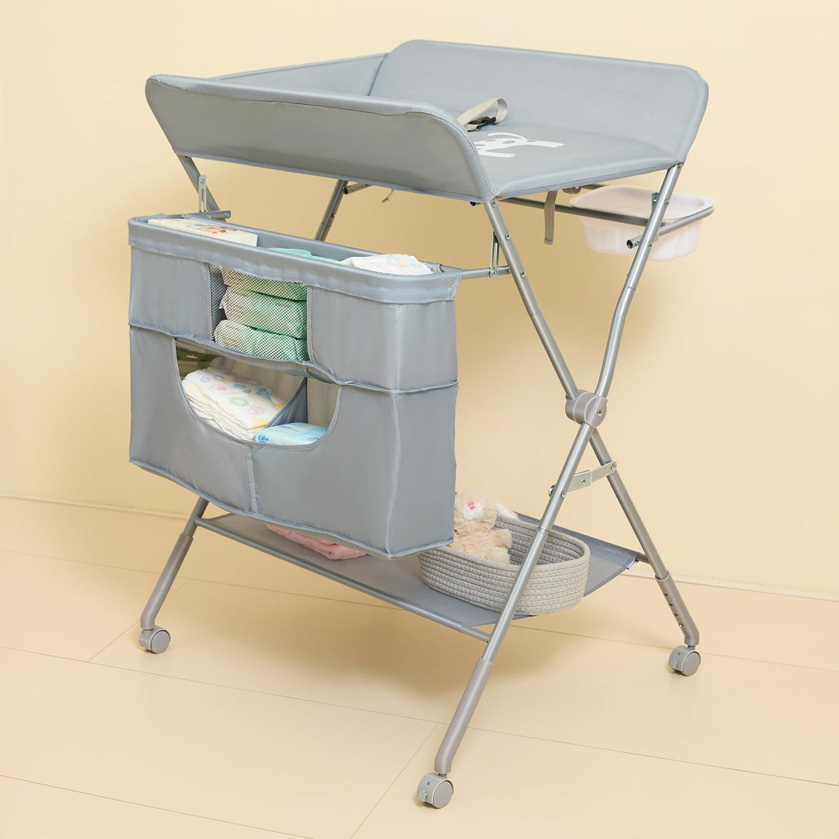 Foldable Baby Changing Table with Wheels Q841675