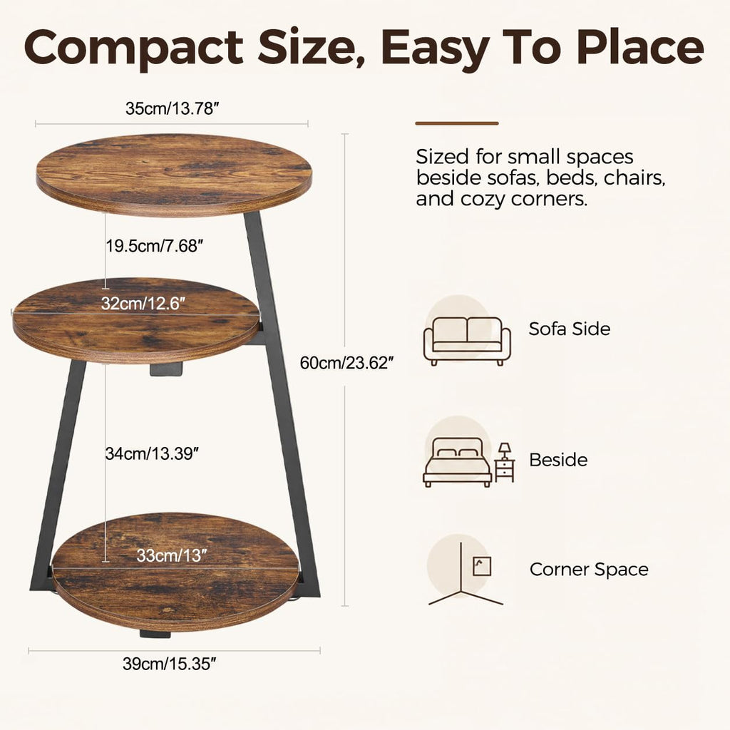 Small Round 3-Tier Side Table with Storage Shelves E783
