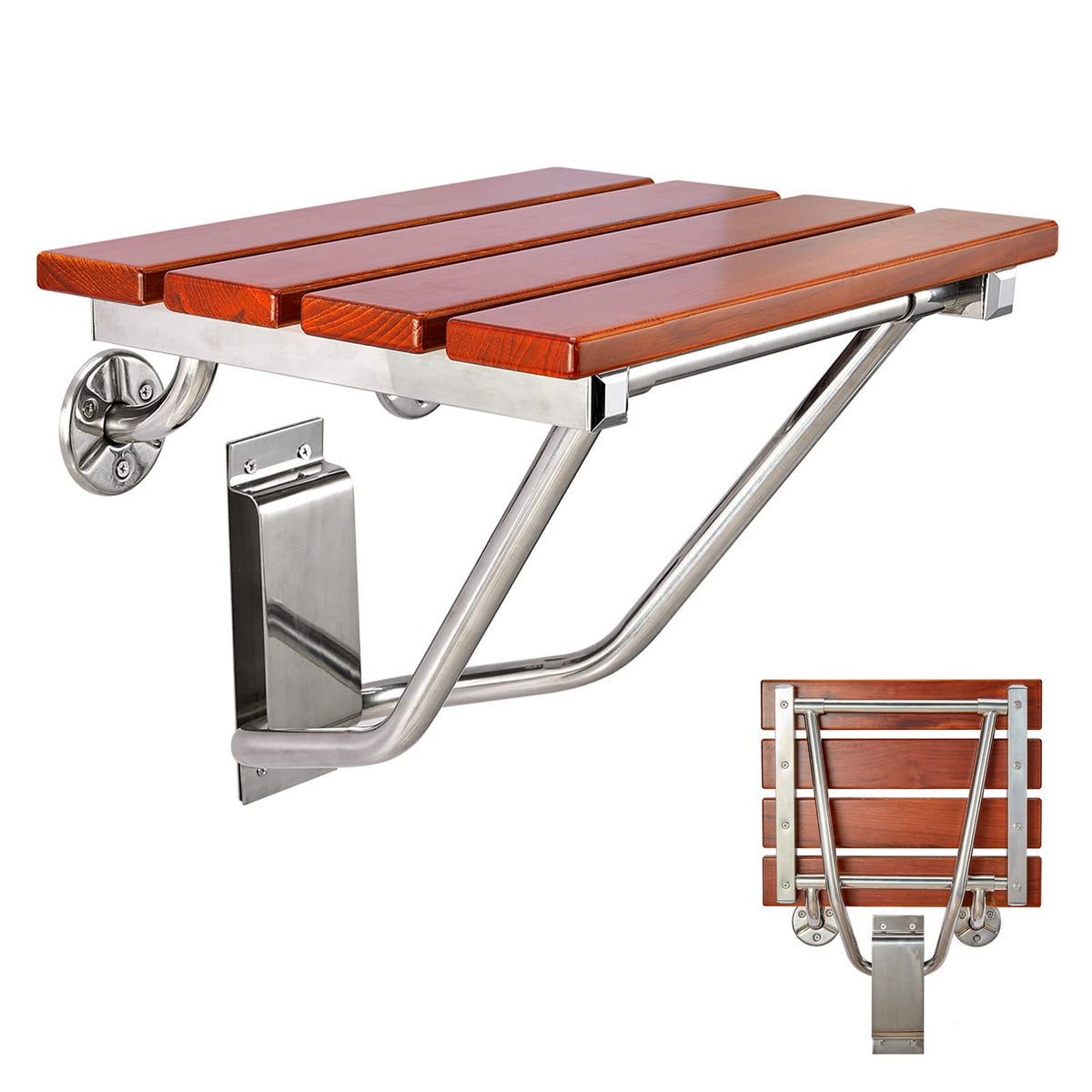 Teak Wood Wall Mounted Folding Shower Seat and Bench 350lb Capacity V676237