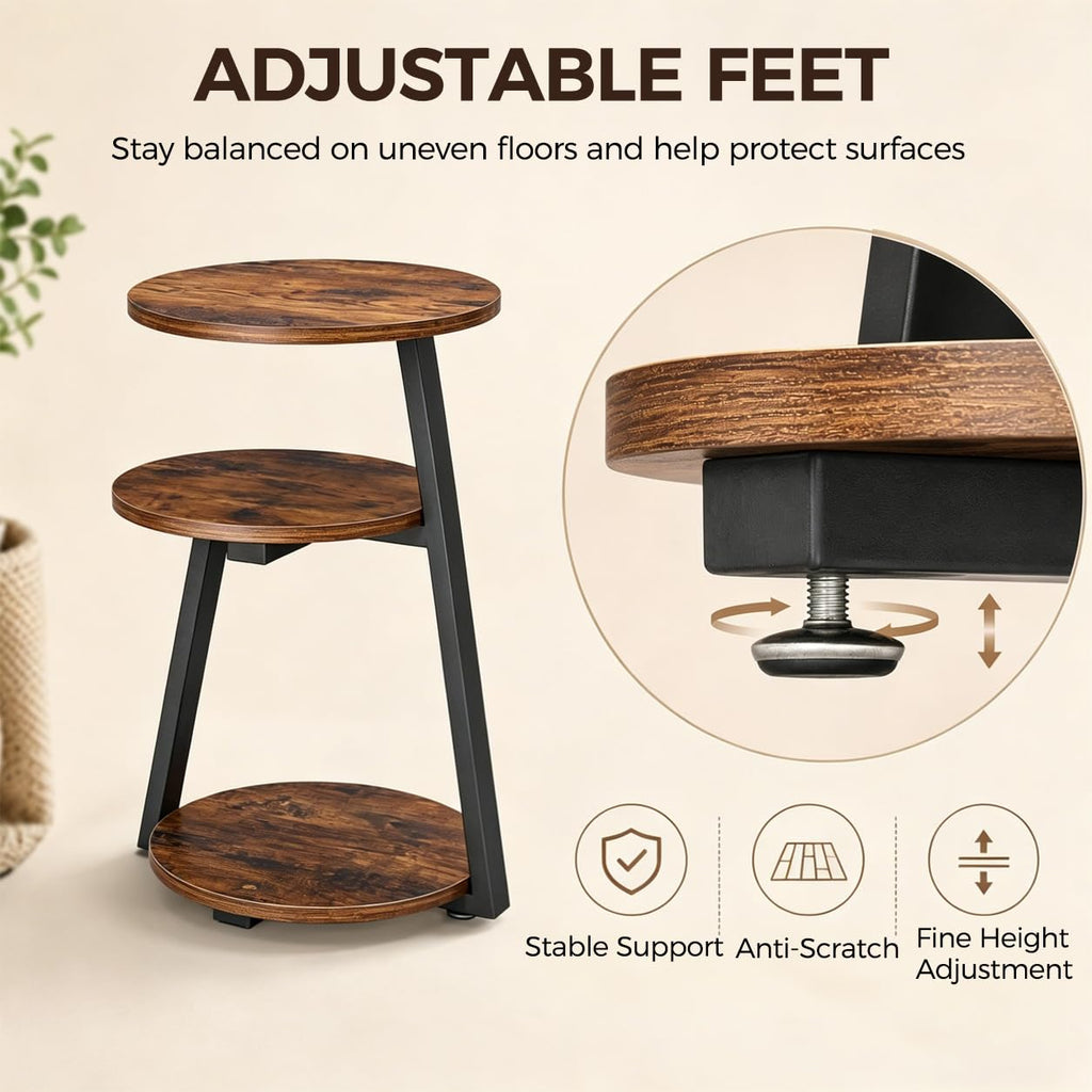 Small Round 3-Tier Side Table with Storage Shelves E783