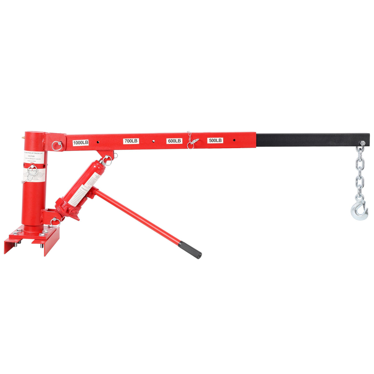Hydraulic Pickup Truck Crane, 1000 lbs Capacity, 360° Swivel, Red B756