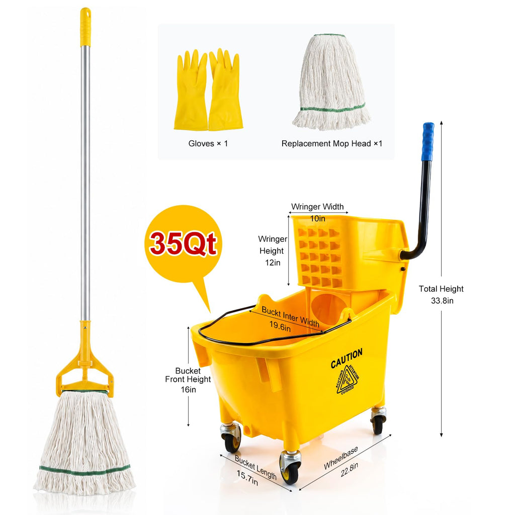 35 Quart Mop Bucket with Side Press Wringer on Wheels K887796