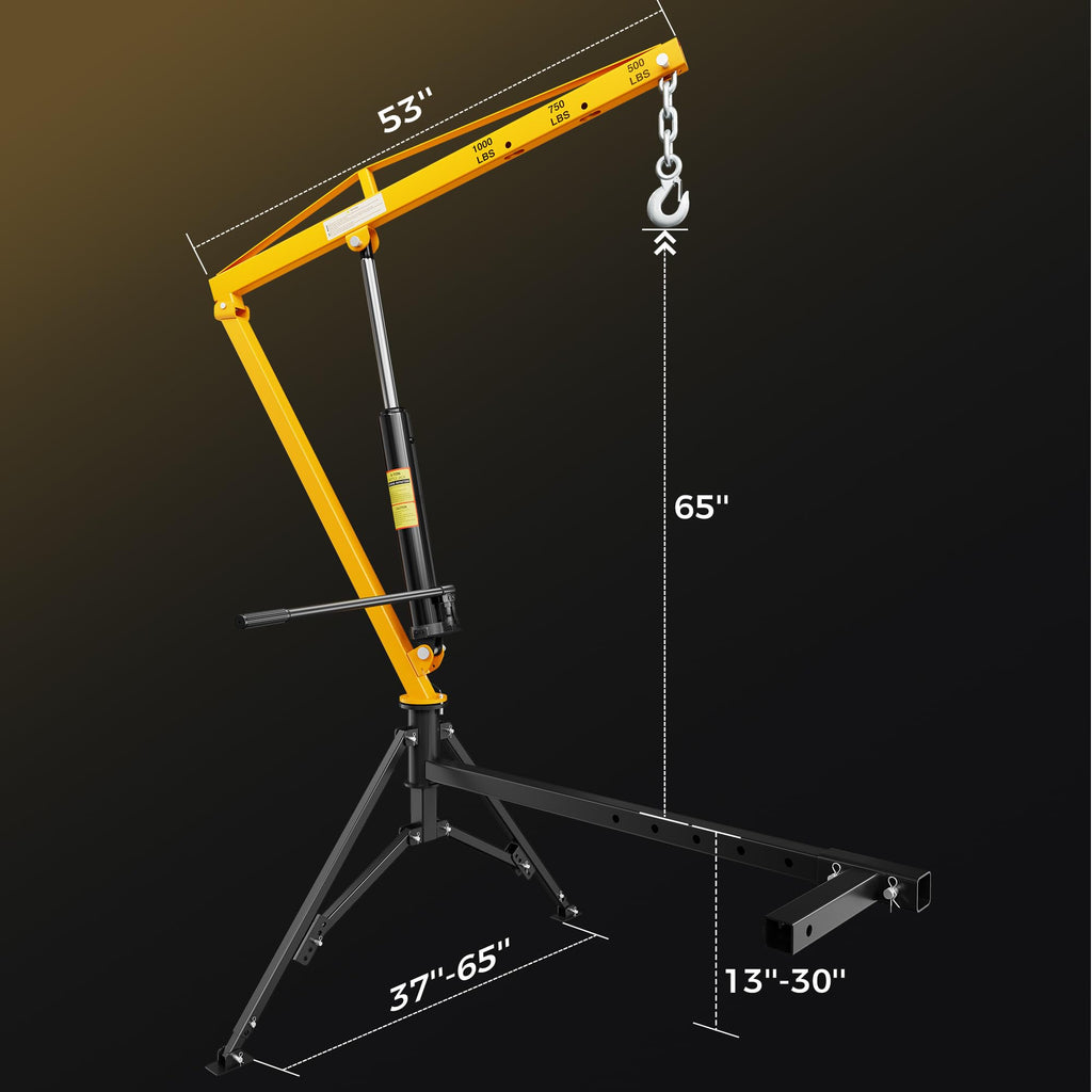 Truck Crane 1000 lb Hydraulic 360 Swivel Yellow A7687