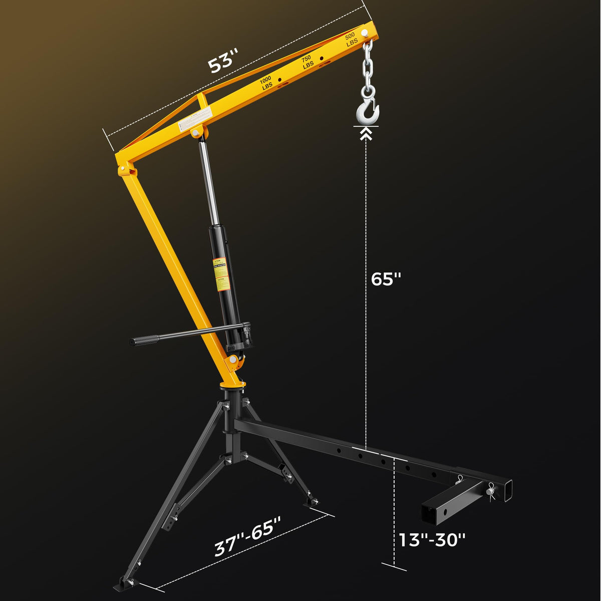 Truck Crane 1000 lb Hydraulic 360 Swivel Yellow A7687