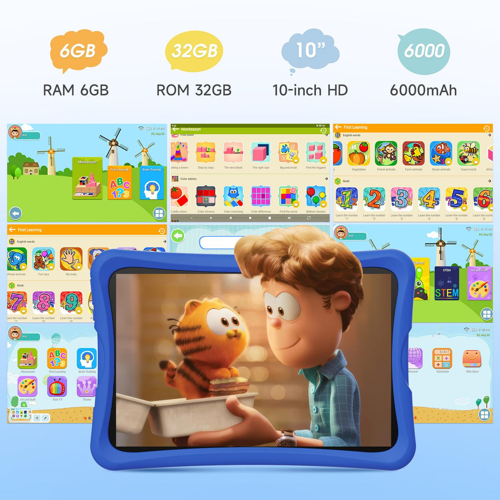 10.1" Kids Tablet 6GB RAM 32GB ROM Android 15 GO Blue U575