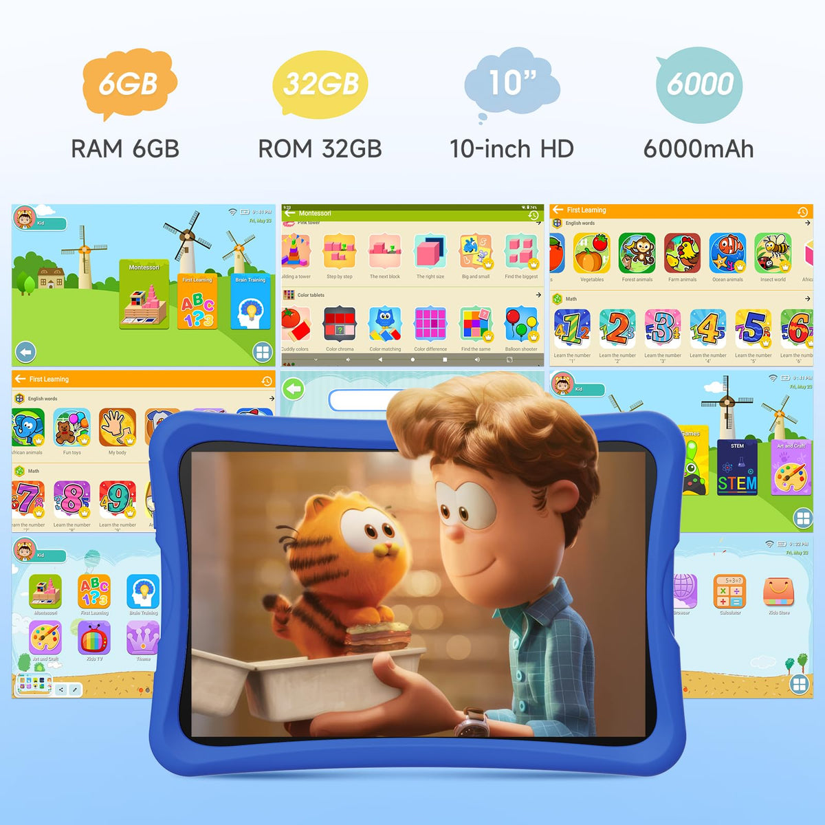 10.1" Kids Tablet 6GB RAM 32GB ROM Android 15 GO Blue U575