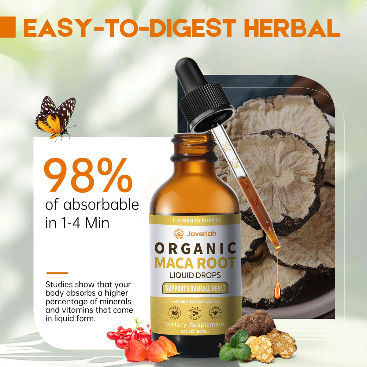 Organic Maca Root Liquid Drops with Ashwagandha 2 Fl Oz S466178