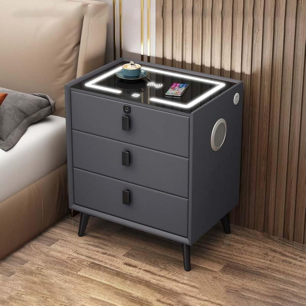Gray 3 Drawer Smart Bedside Table G643540