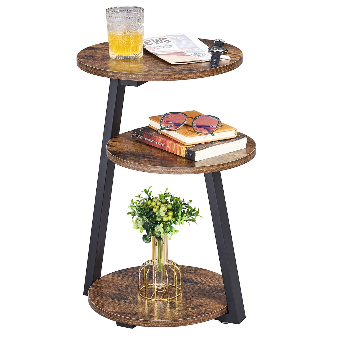 Small Round 3-Tier Side Table with Storage Shelves E783