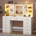 55" Extra-Wide White Makeup Vanity Desk with Lighted Mirror & 11 Drawers G84715