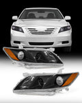 Compatible with 2007-2009 Toyota Camry Headlights Assembly Black Housing Amber Reflectors Left and Right Pairs D932