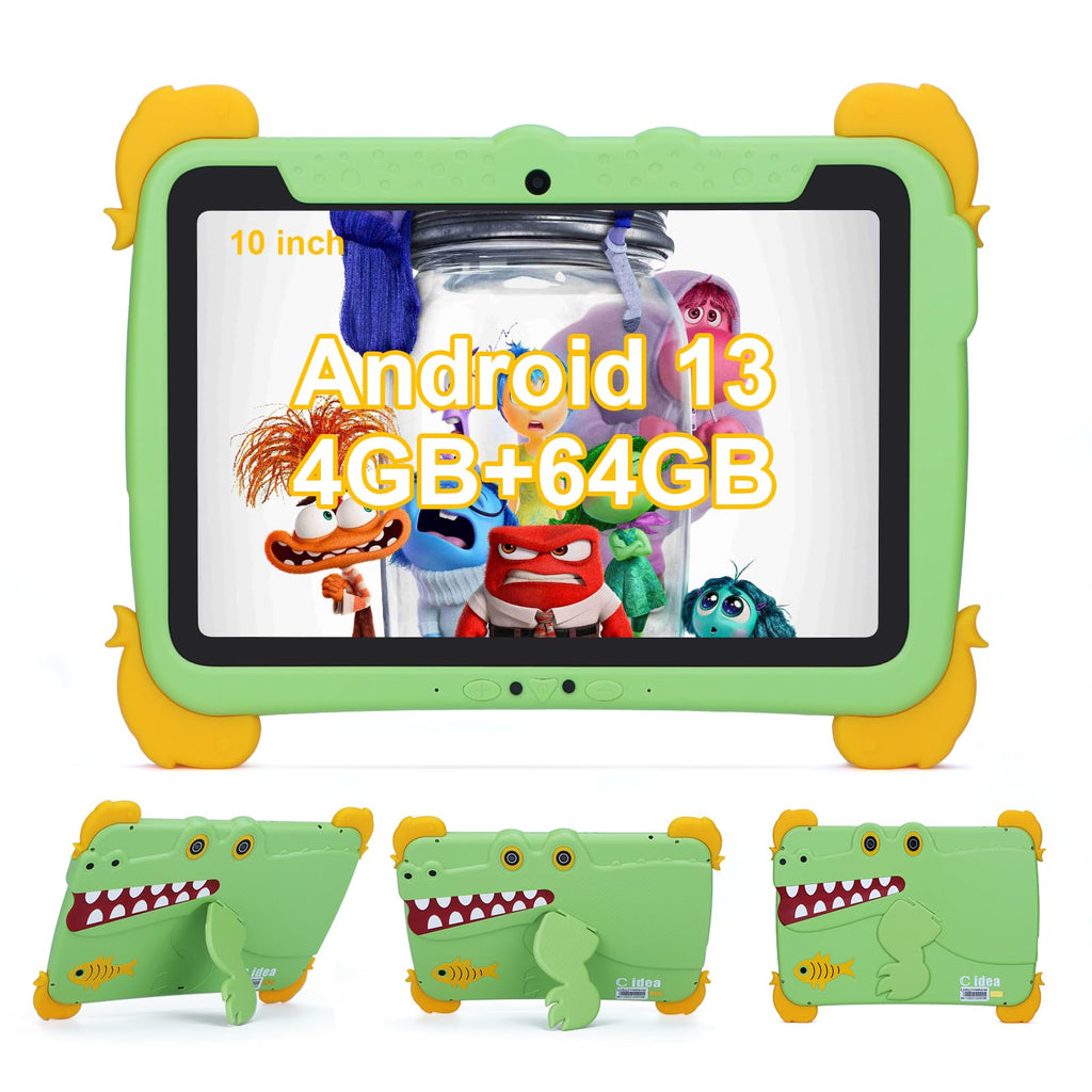 10.1 inch Kids Tablet Android 13 4GB RAM 64GB ROM FHD IPS Screen Green Q281