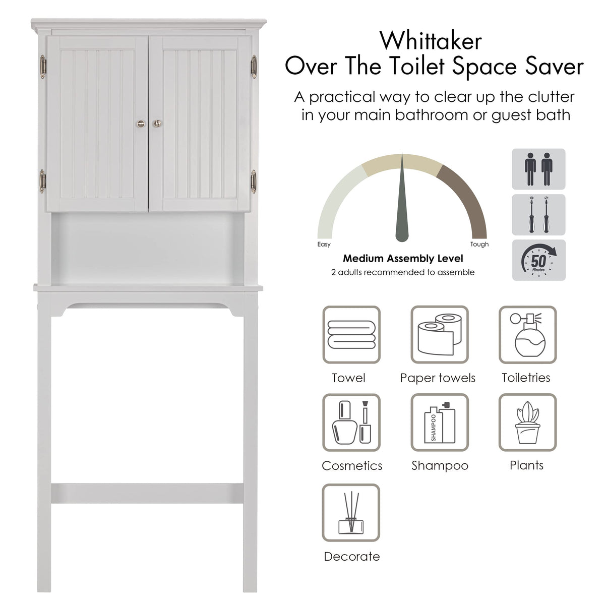 White Bathroom Storage Cabinet with Doors Z954403