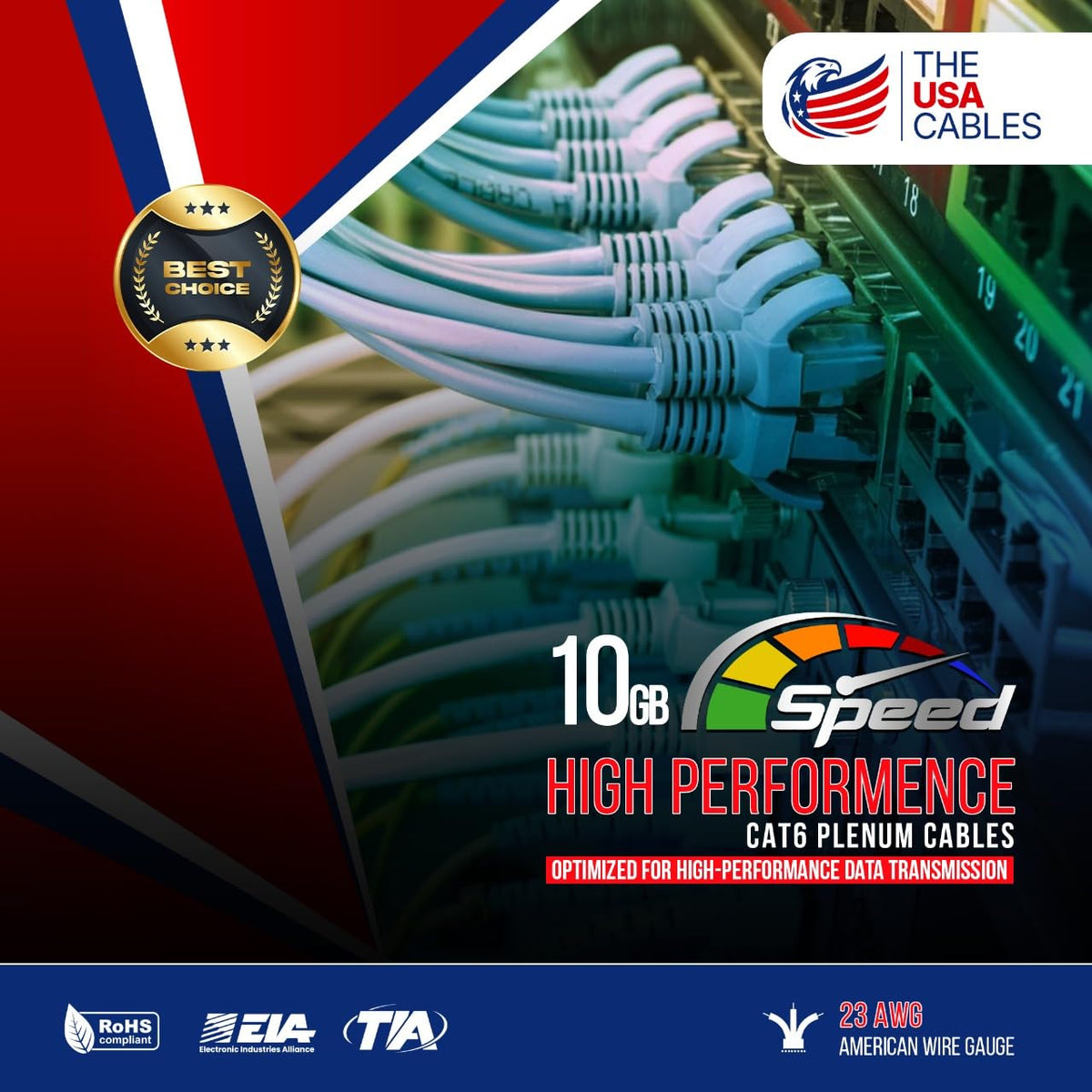 Cat6 Plenum Ethernet Cable 1000FT CMP Rated 23AWG Solid Conductor UTP Blue M1539