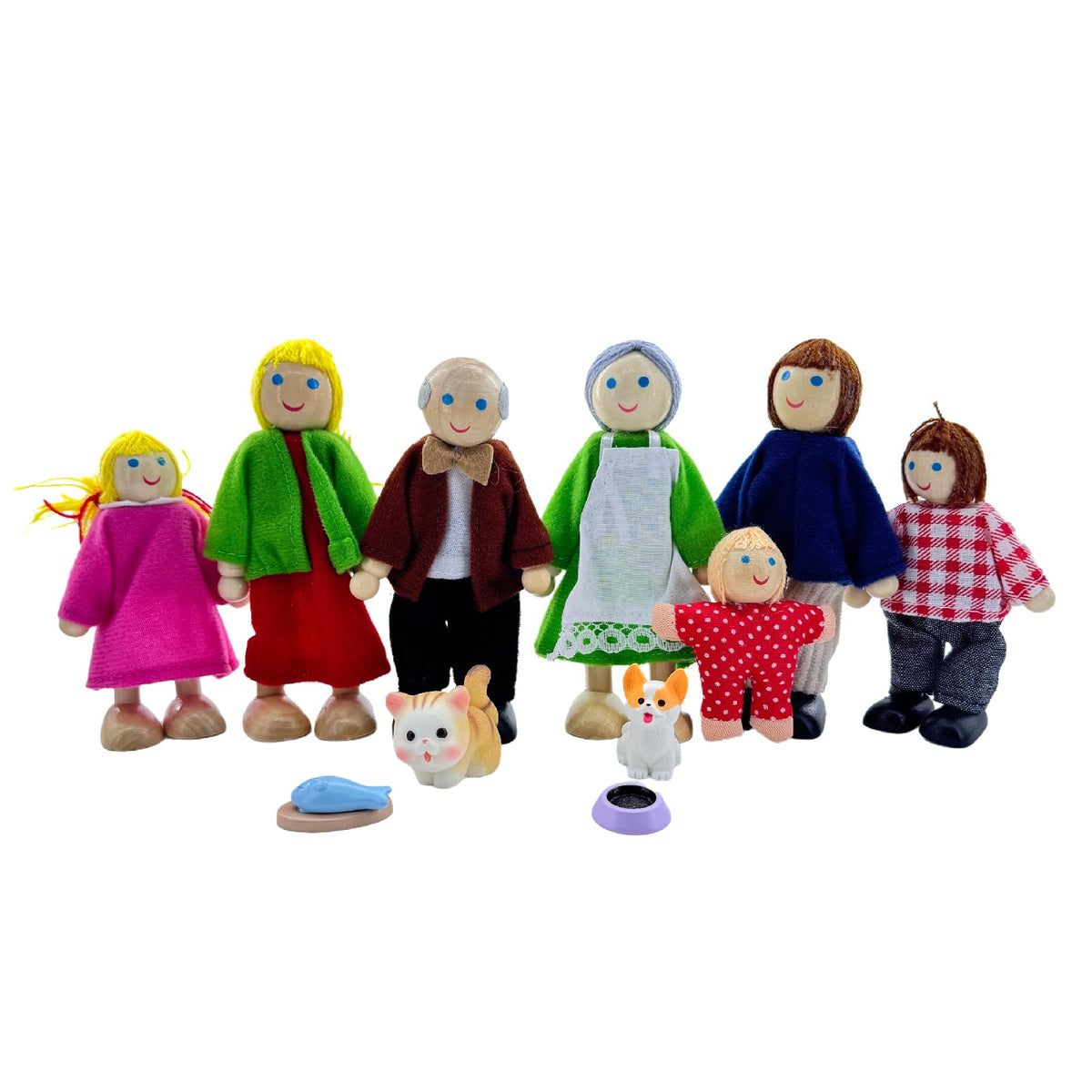 12 Pieces Wooden Dollhouse Family Set with Dog Cat Figures Y878