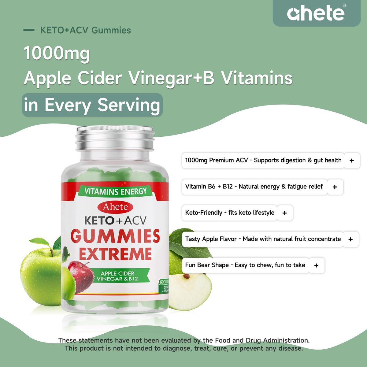 Apple Cider Vinegar Gummies with Vitamin B6, B12, Folate & Beet Root, 180 Gummies L861443