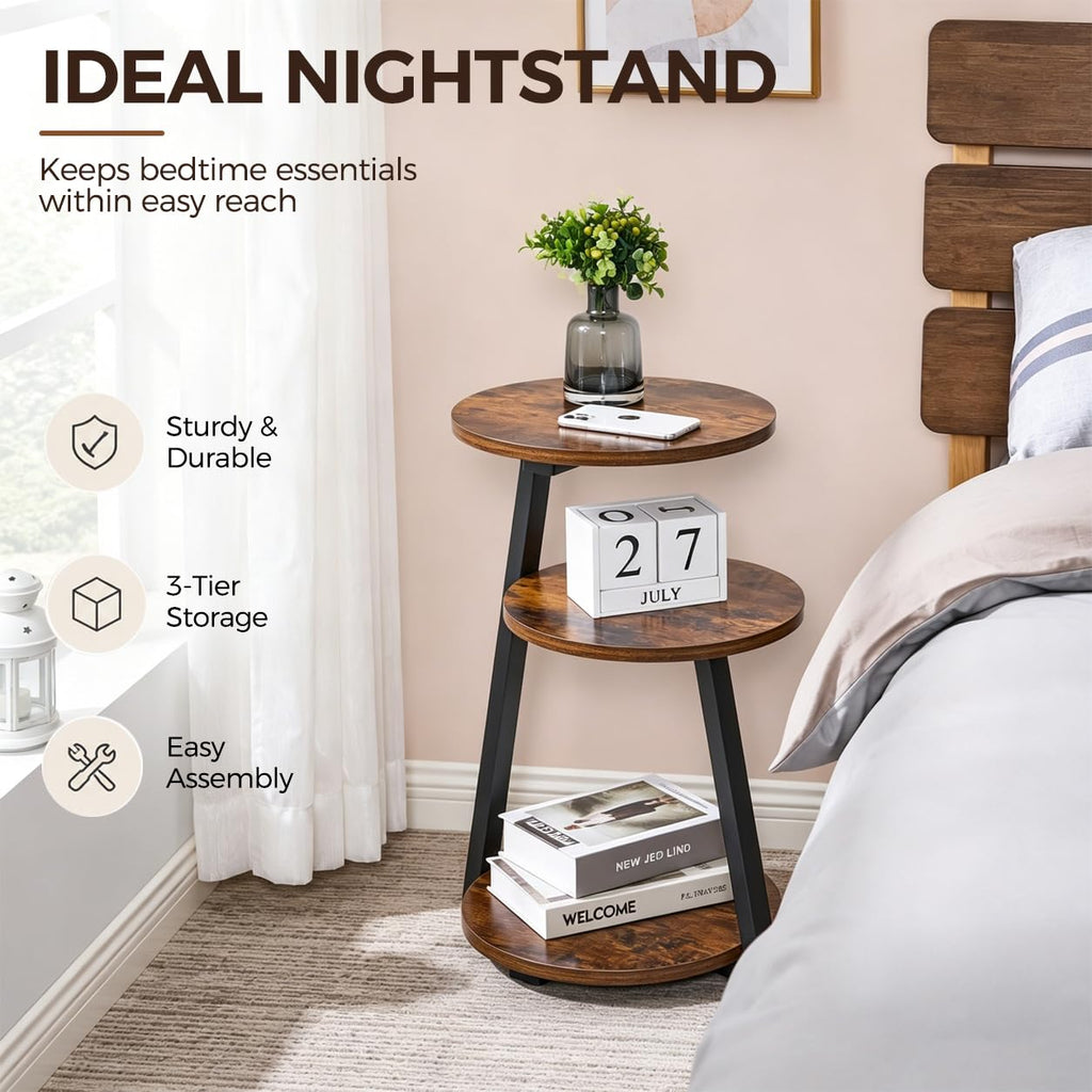 Small Round 3-Tier Side Table with Storage Shelves E783