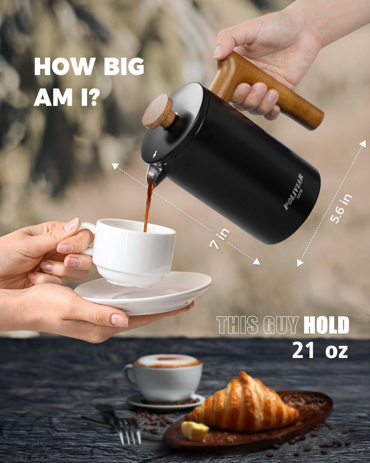 French Press Coffee Maker, 21oz, Black L6826
