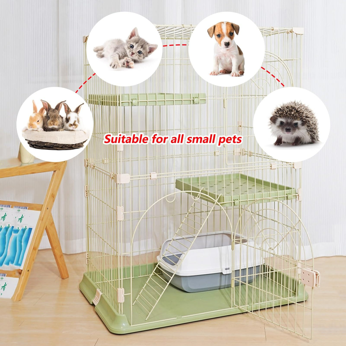 3/4-Tier Wire Cat Cage Playpen Kennel with Hammock E8812