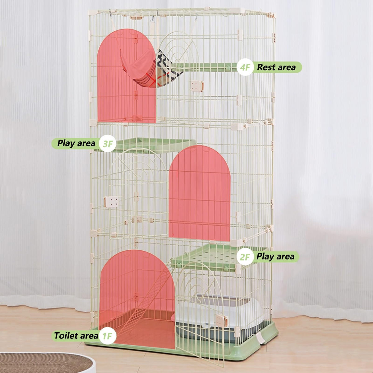 3/4-Tier Wire Cat Cage Playpen Kennel with Hammock E8812