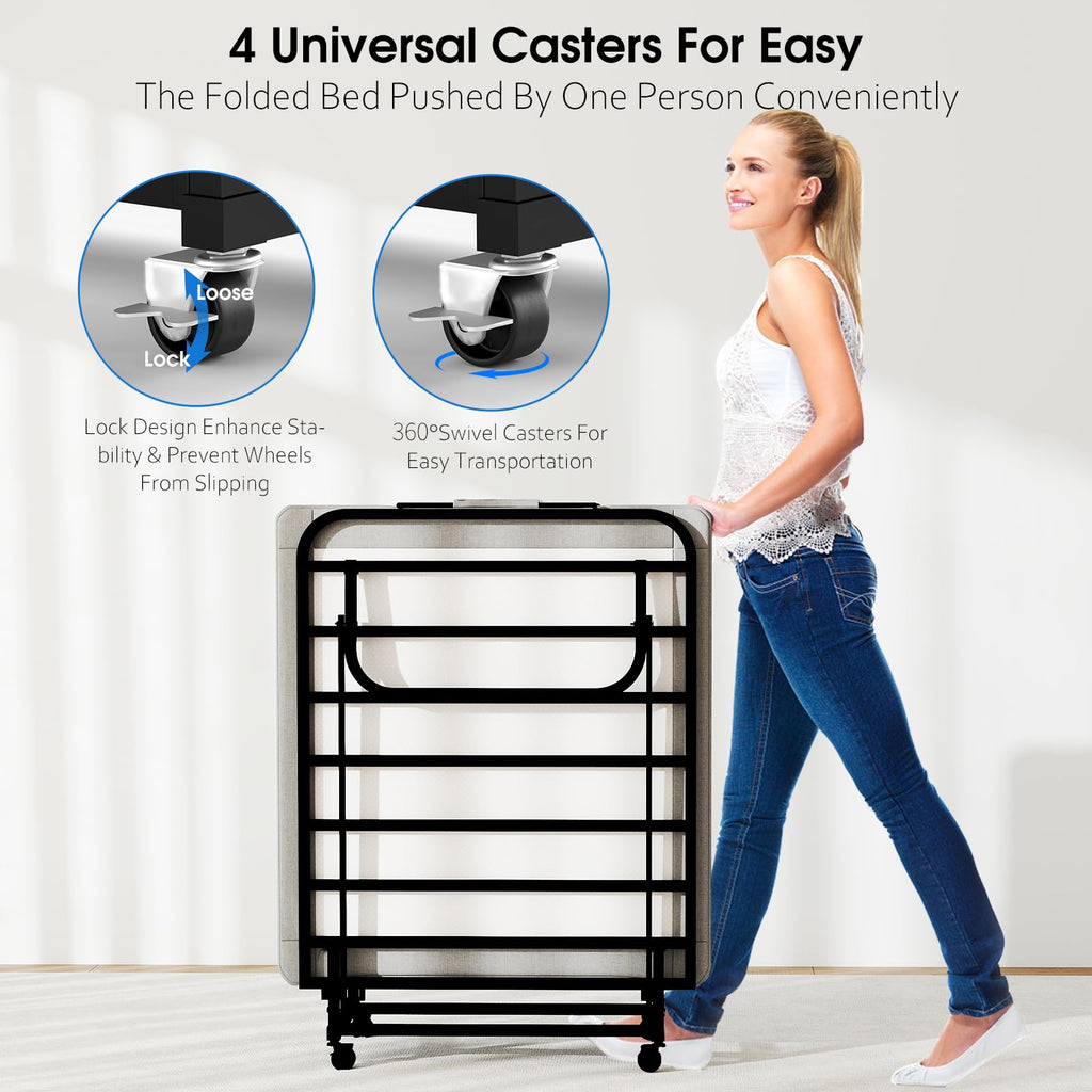 Folding Bed with Mattress, Memory Foam and Metal Frame, 75" x 31" I5046