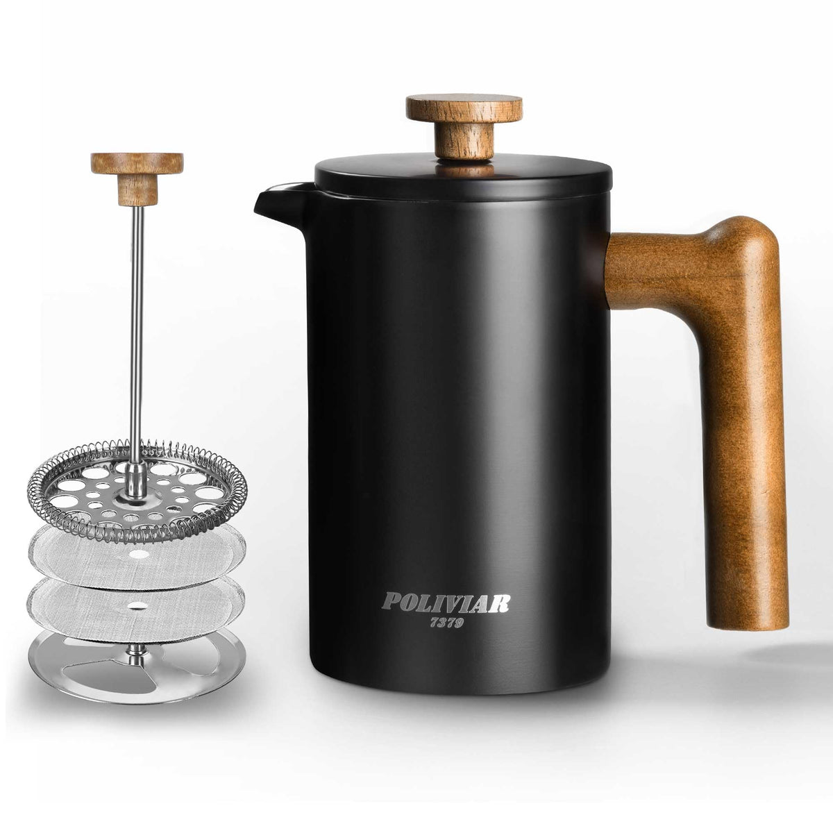 French Press Coffee Maker, 21oz, Black L6826