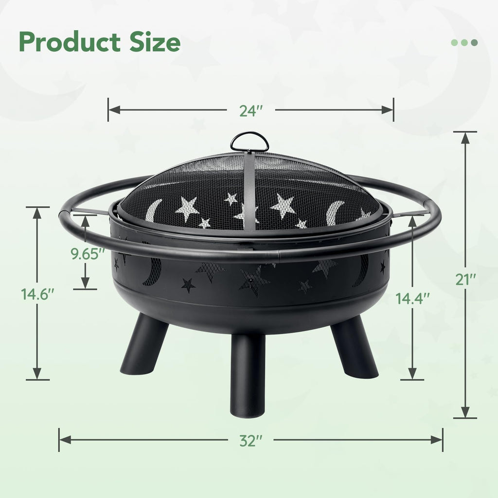 32 Inch Round Metal Wood Burning Fire Pit with Mesh Cover M81488