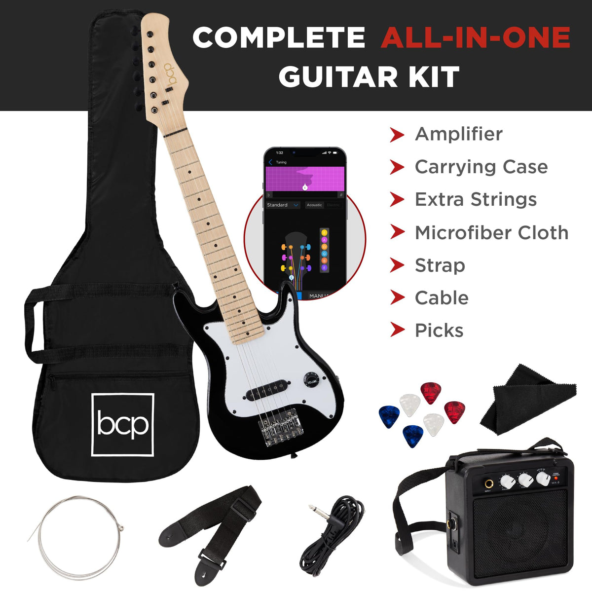 30in Kids Electric Guitar Starter Kit with Amplifier J60867